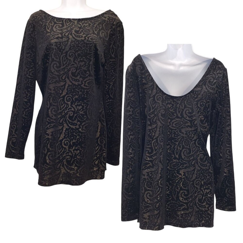 Cache Black Metallic Velvet‎ Burnout Tunic Top Whimsigoth Grunge Womens M NWT
